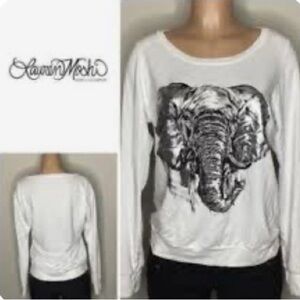 Lauren Moshi Limited Quantity Off White Sweatshirt w/ Foiled Elephant Design XS